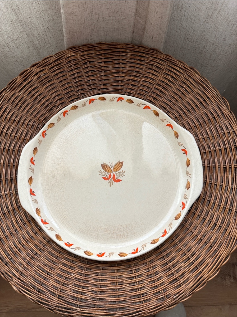 Vintage Ballerina Ceramic Serving Platter with Orange and Brown Floral Trim